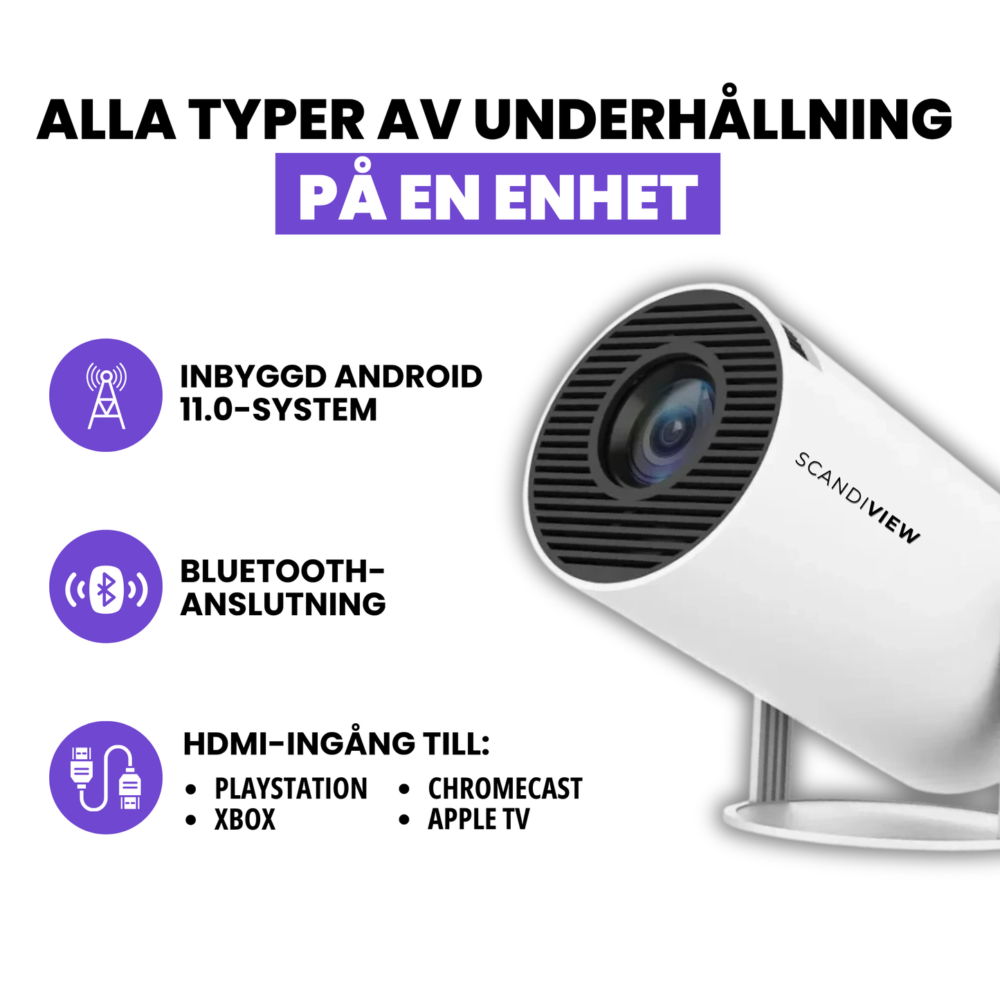 ScandiCast™ Projektor - WiFi & Bluetooth med 4K HD Support